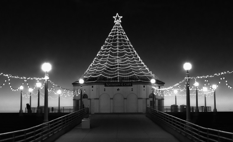 Christmas-Lights-Manhattan-Pier-B&amp;W-by-Mike-Hope