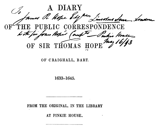 Sir Thomas Hope Diary